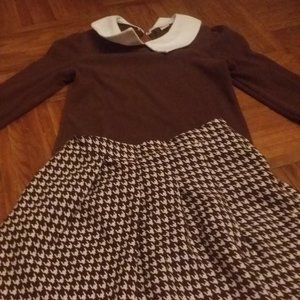 Two piece matching brown and white skirt and top